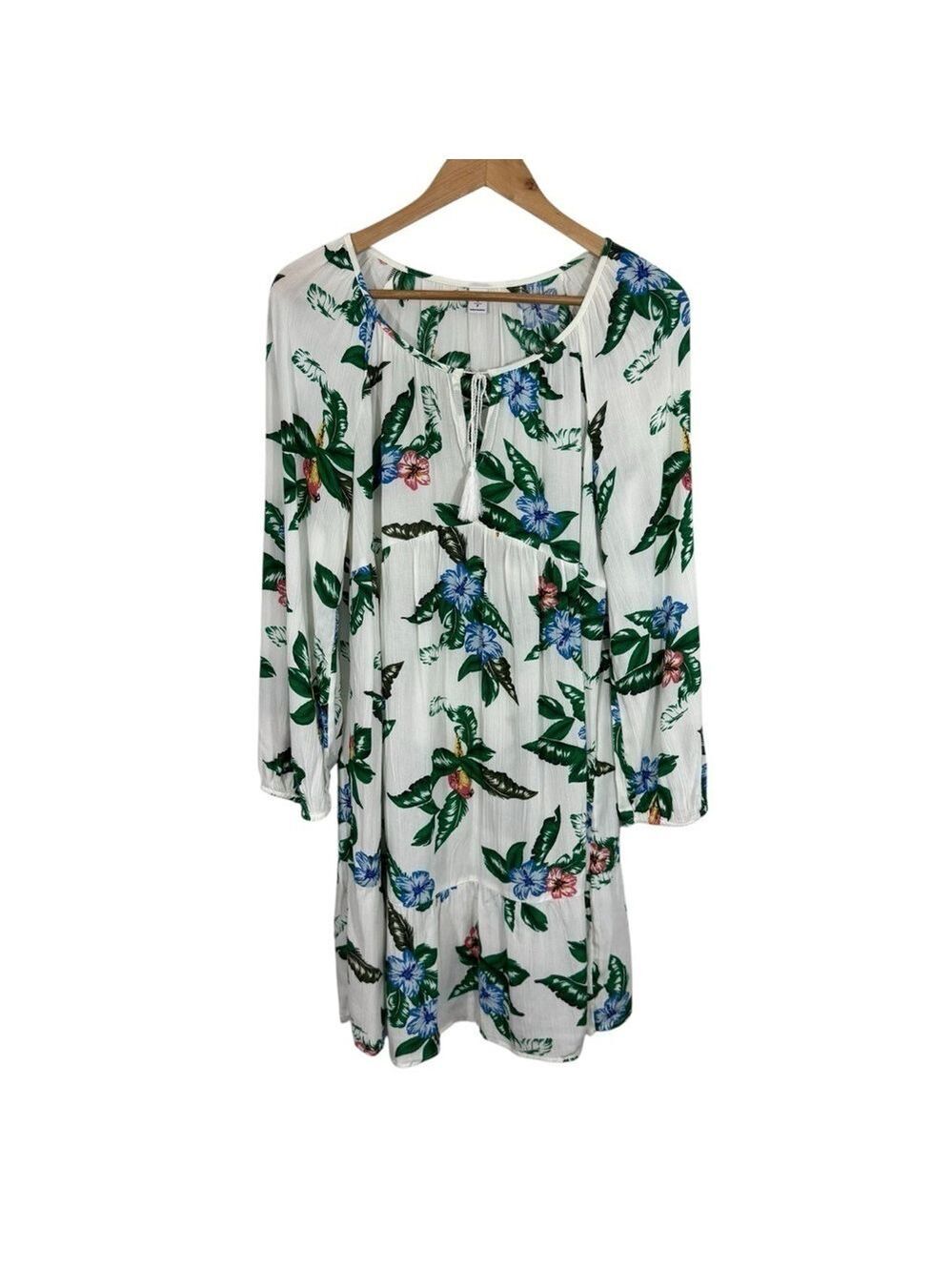 Old Navy Tropical Floral Mini Dress Sz S White Green Blue Beachy Summer Cute EUC